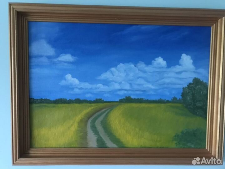 Картина маслом на картоне пейзаж