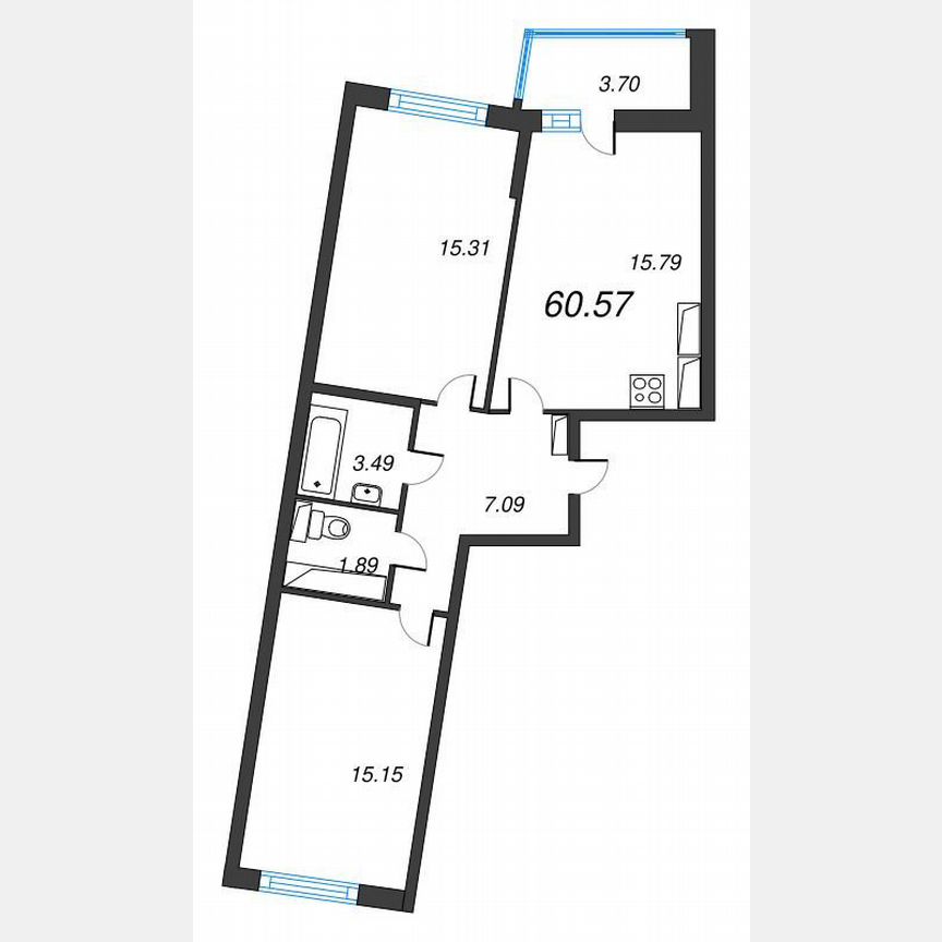 2-к. квартира, 62,4 м², 18/22 эт.