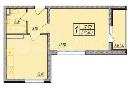 1-к. квартира, 38,9 м², 8/12 эт.
