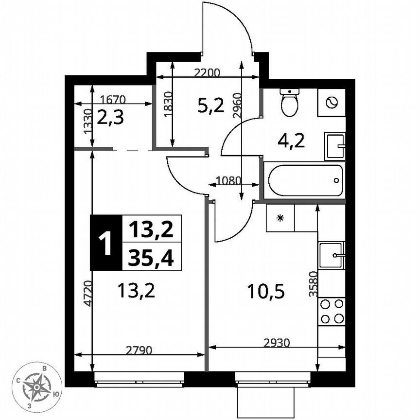 1-к. квартира, 35,4 м², 17/23 эт.