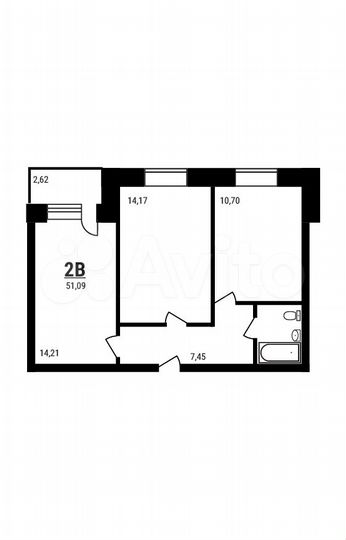 2-к. квартира, 51,1 м², 2/5 эт.