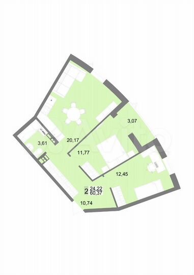 2-к. квартира, 60,4 м², 4/23 эт.