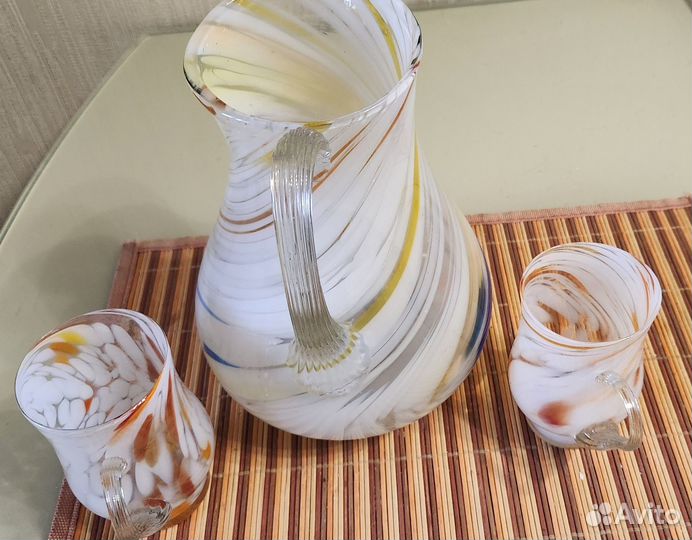 Кувшин и 2 бокала, стекло роспись