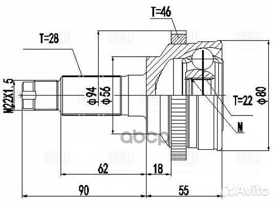 Шрус для а/м Kia Spectra (00) Ижевск 1.6i AT A