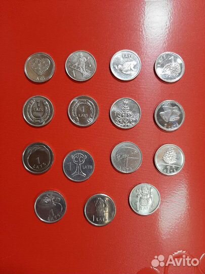 Латвия 1 лат набор 15 монет