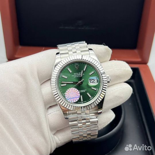 Rolex Datejust steel green часы