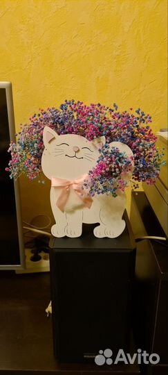 Подарочный сухоцвет фигурка кошка