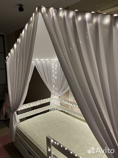 Детская кровать домик с ящиками Балдахин в подарок