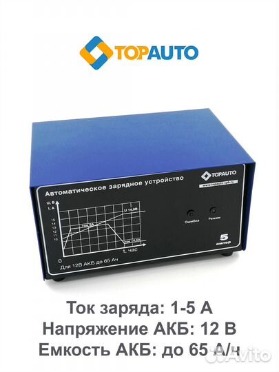 Зарядное устройство для акб 12В 5А Top Auto 5
