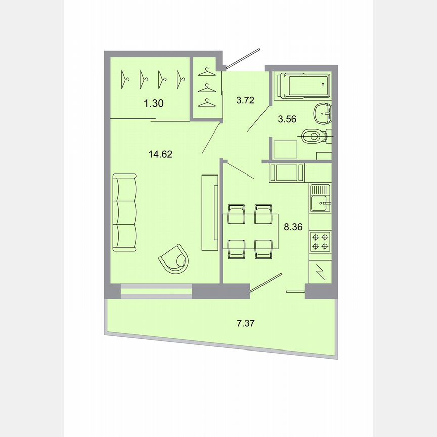 1-к. квартира, 30,9 м², 3/15 эт.