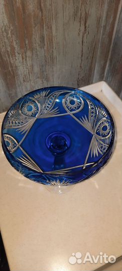 Фруктовница цветной хрусталь на ножке СССР