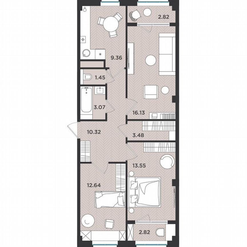 3-к. квартира, 75,6 м², 1/4 эт.