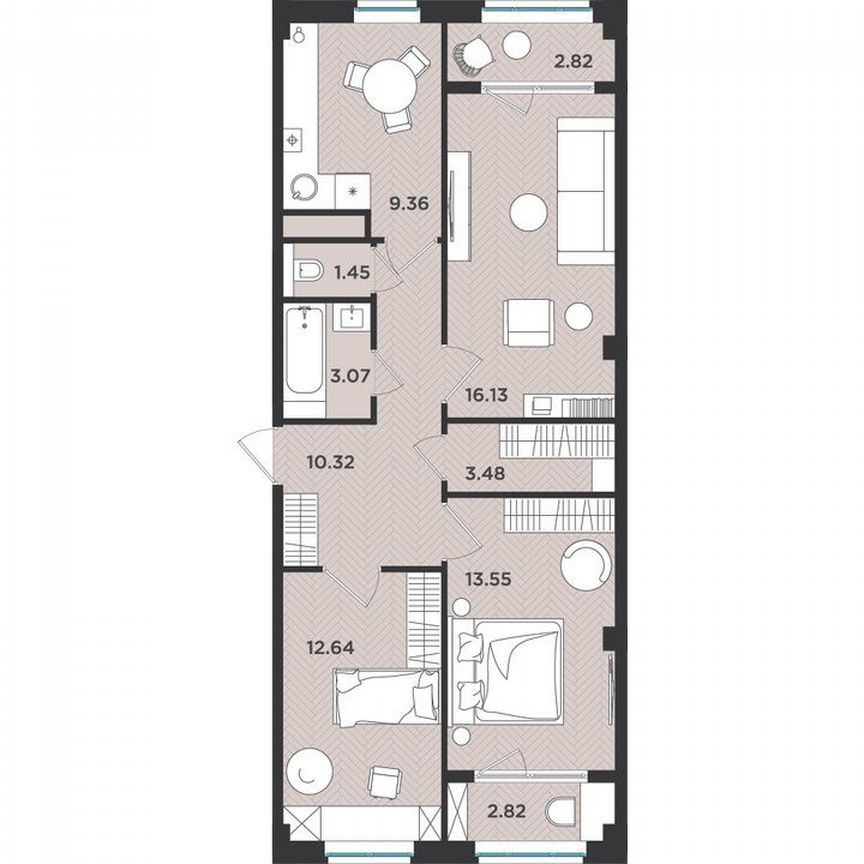3-к. квартира, 75,6 м², 1/4 эт.