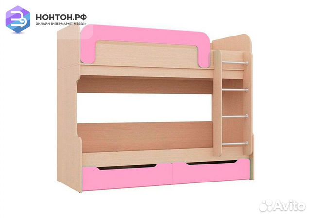 Двухъярусная кровать Юниор-1 розовый / дуб беленый