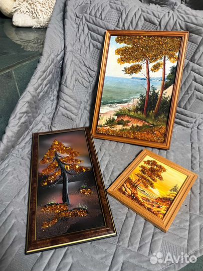 Картина с янтарем ручная работа