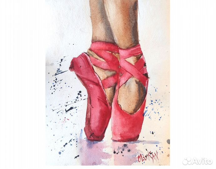 Картина Балет Пуанты акварелью 23х30 см