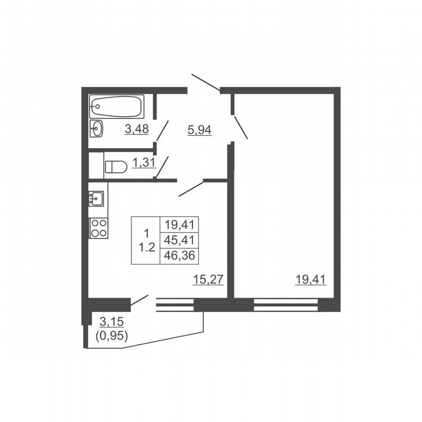 1-к. квартира, 46,4 м², 4/16 эт.