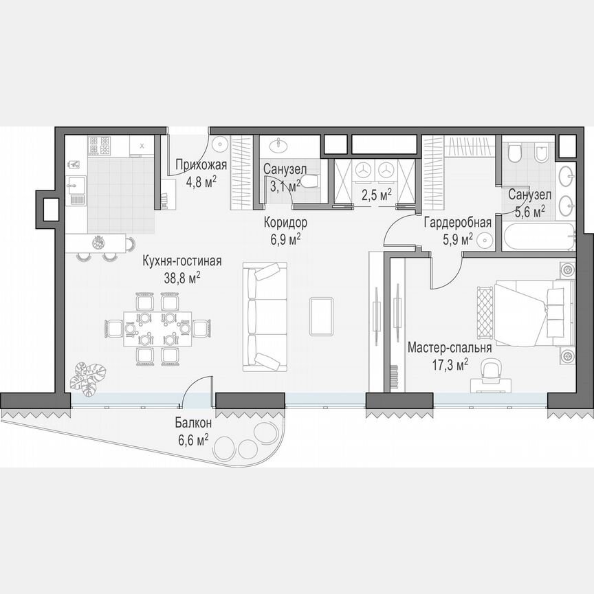 1-к. квартира, 90,6 м², 3/14 эт.