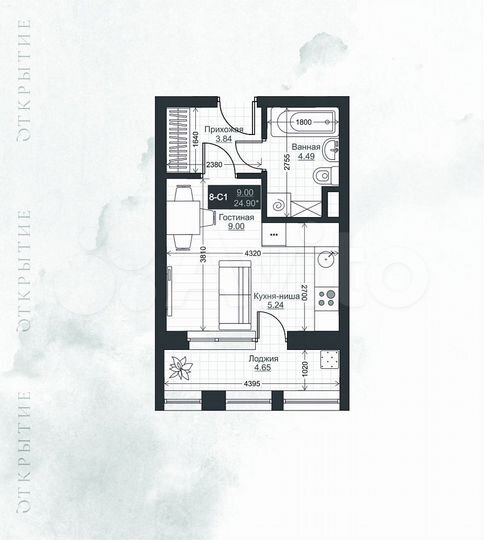 Квартира-студия, 23,9 м², 10/20 эт.