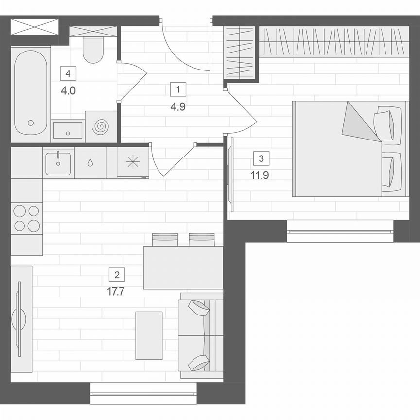 1-к. апартаменты, 38,5 м², 7/10 эт.