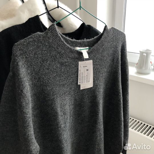 Свитер серый шерсть H&M XS новый