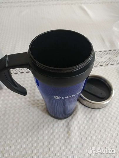 Термокружка, логотип бинбанк, новая, с крышкой