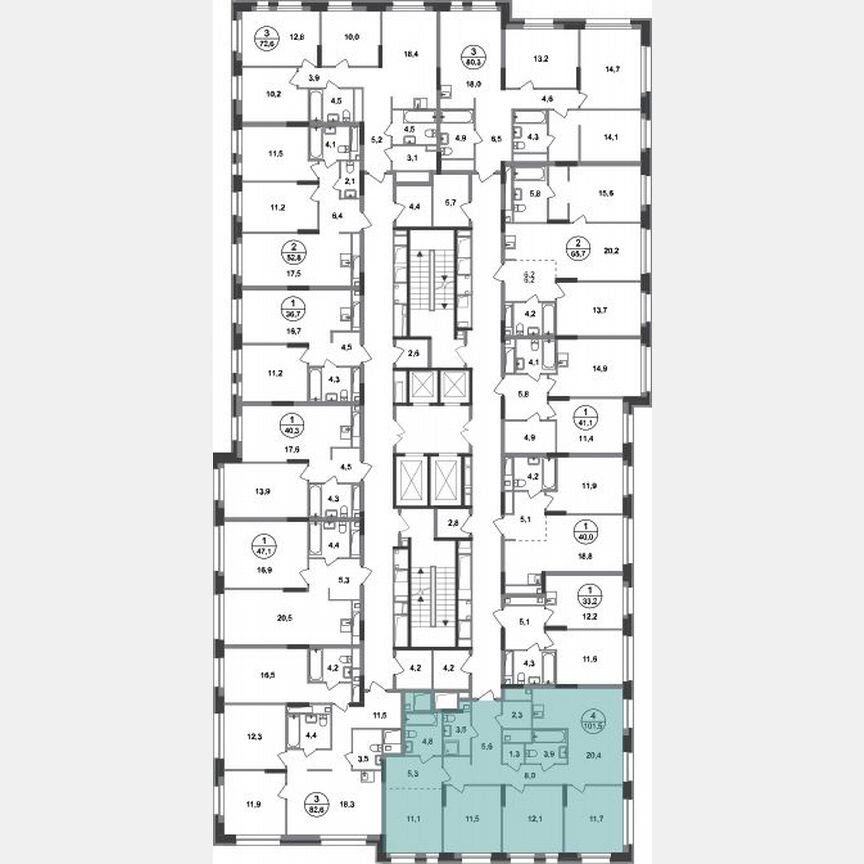 4-к. квартира, 101,5 м², 19/20 эт.