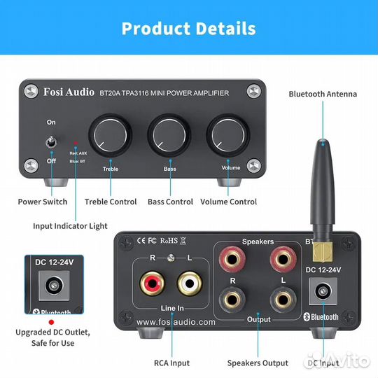 Усилитель звука Fosi audio BT20A