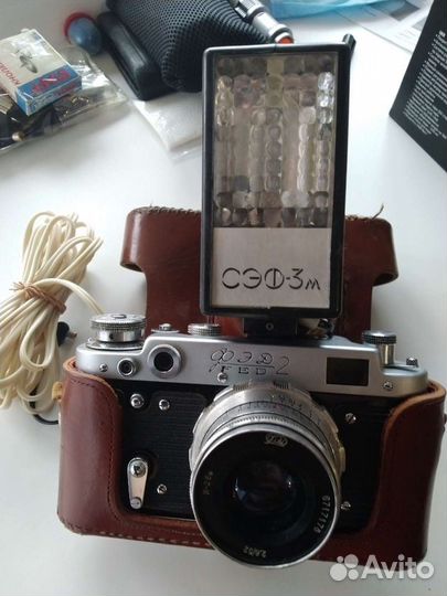 Фотоаппарат СССР фэд2 со вспышкой сэф-3м