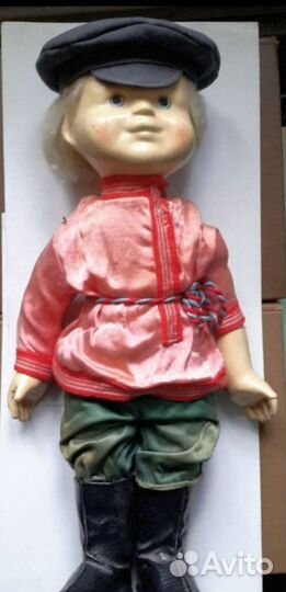 Кукла СССР мальчик в русском костюме. Прессопилки