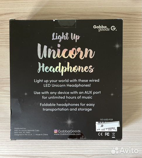 Наушники светящиеся Единорог Gabba Goods