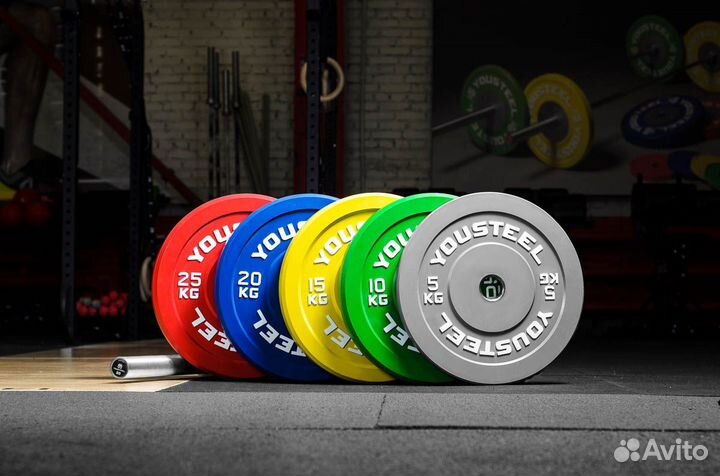 Диски для штанги каучуковые бамперные 5-25 кг