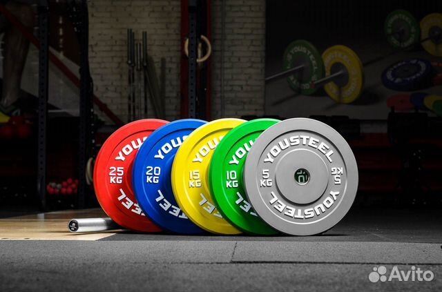 Диски для штанги каучуковые бамперные 5-25 кг