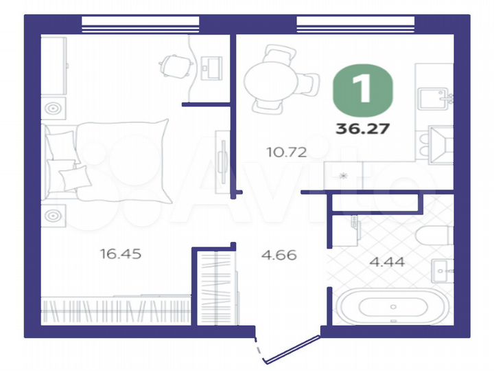 1-к. квартира, 36,3 м², 4/4 эт.