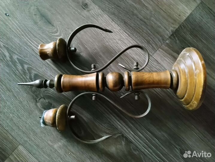 Подсвечник советский, деревянный с железом