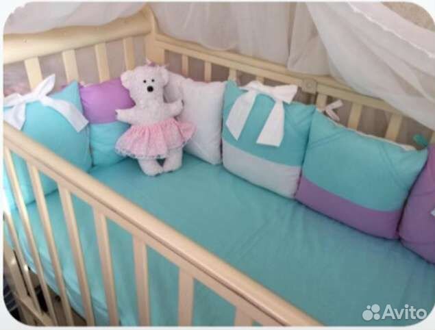 Комплект на кроватку Подушечки бортики и простынь