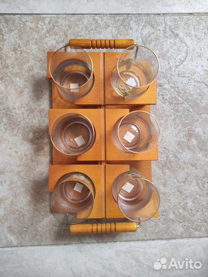 Набор стаканов на деревянной подставке 6 шт