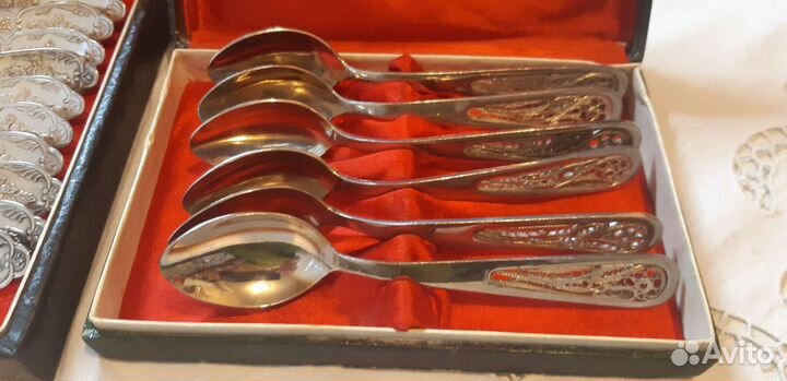 Набор чайных мельхиоровых ложек, вилок