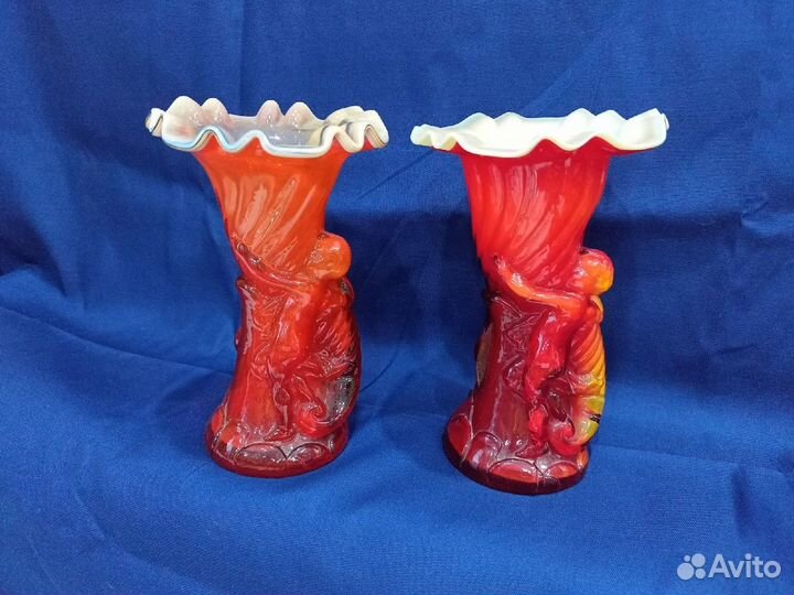 Рог изобилия ваза цветное стекло СССР