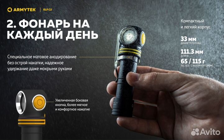 Фонарь Armytek Elf C2 USB-C Теплый F05103W