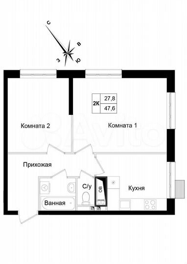 2-к. квартира, 47,6 м², 8/8 эт.