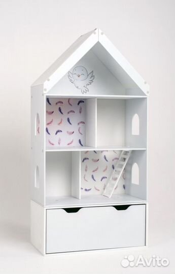 Кукольный деревянный домик стеллаж с ящиком