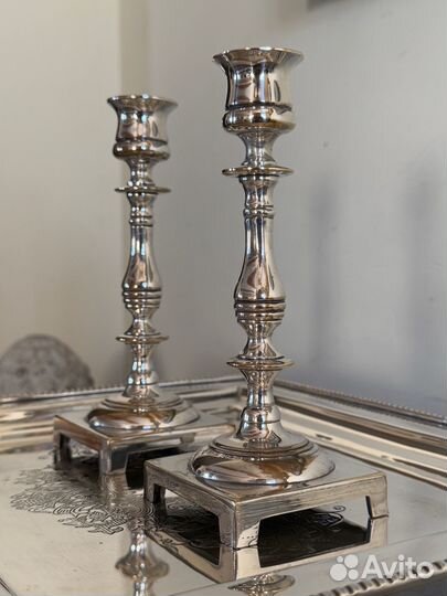 Поднос, подсвечник серебрение антикварные. Англия
