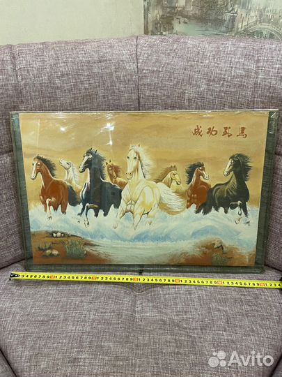 Картина с лошадьми в стекле из песка
