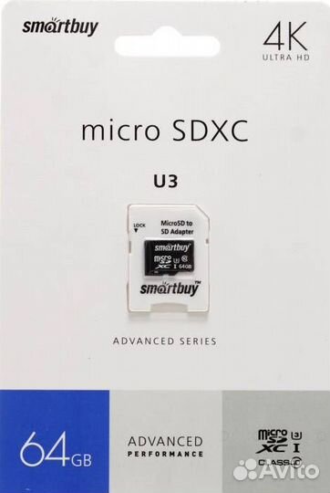 Карта памяти microSD 64GB class 10 (с адаптером) S
