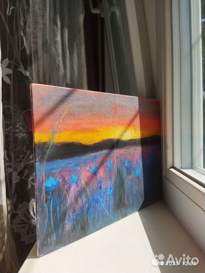 Картина сухой пастелью на холсте. 