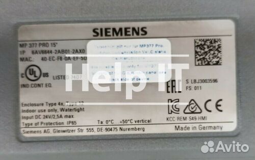 Панель оператора Siemens 6AV6644-2AB01-2AX0