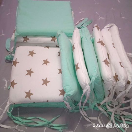 Бортики, подушка, одеяло, простынь