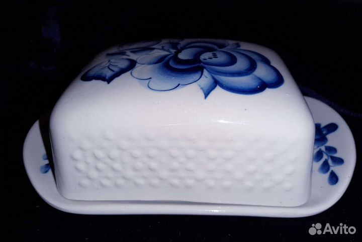 Красивая масленка Гжель Керамика Винтаж СССР