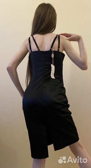 Черное атласное платье размер XS-S